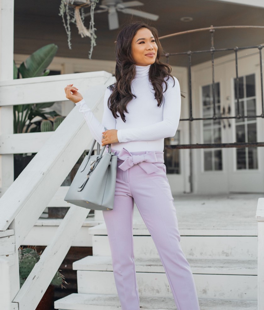 Woman wearing pastel casual clothes