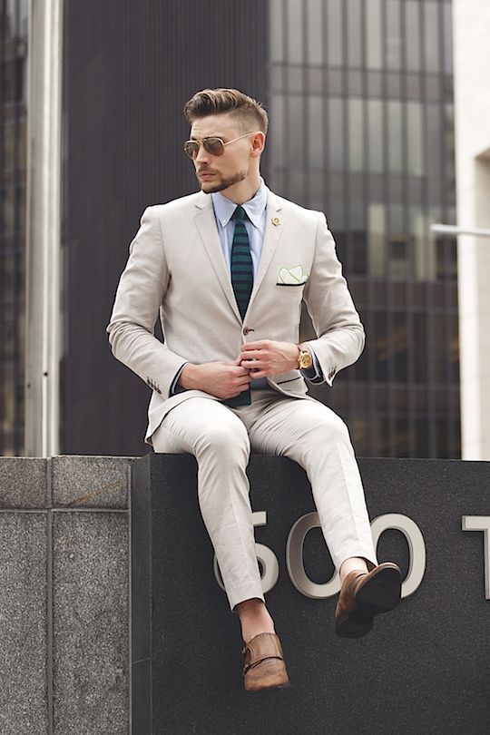 Man wearing a beige suit